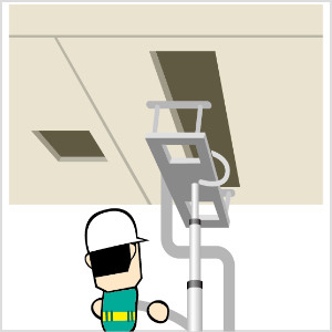 照明器具取付け用天井開口機の昇降装置、システム天井の取付けに